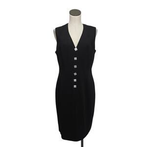 Elie Tahari Black Sheath Dress Button Down Office‎ Business Minimalist Size 14